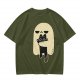 Olive T-Shirt With Ghost Holding Black Cat Graphic