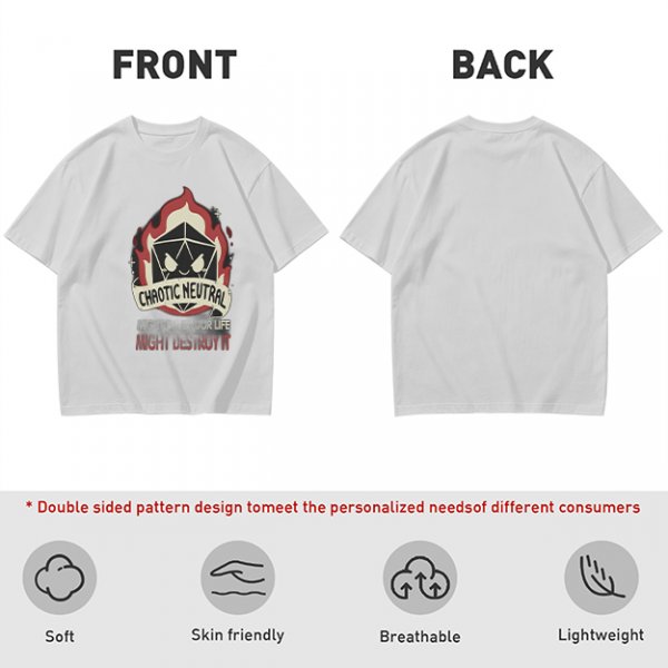 Chaotic Neutral D20 Fire Graphic T-Shirt For Tabletop RPG Fans
