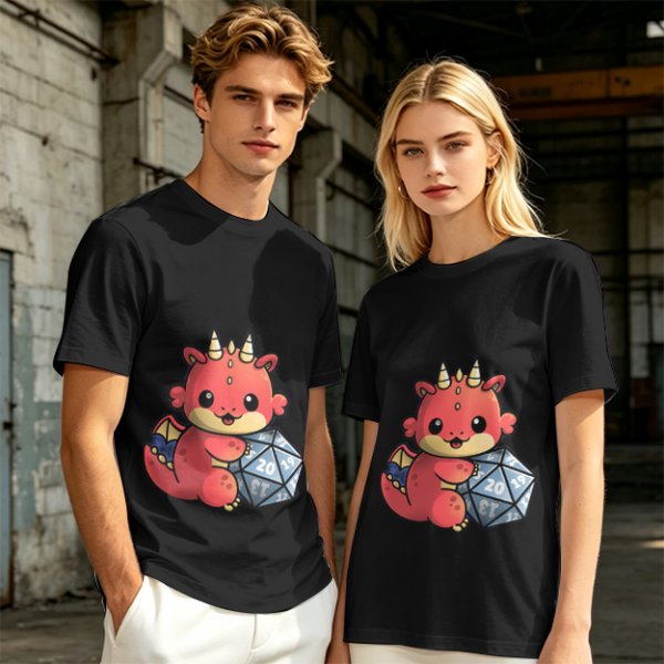 Cute Red Dragon Holding D20 Dice Graphic T-Shirt