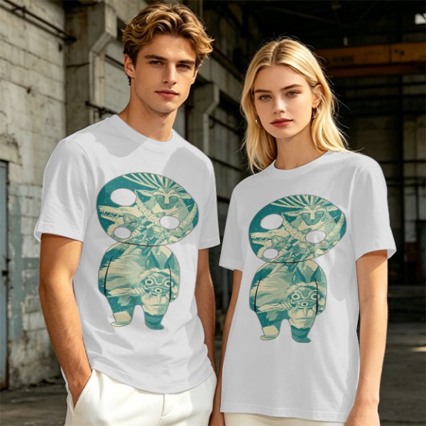 Olive T-Shirt With Fantasy Forest Spirit Graphic Print