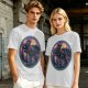 Olive T-Shirt Featuring Stylized Night Dragon In Swirling Oval Art