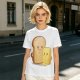 Olive T-Shirt With Cute Cartoon Bread And Butter Graphic