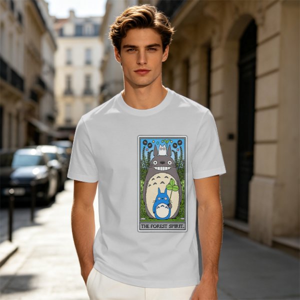 Olive T-shirt with My Neighbor Totoro Forest Spirit Tarot-style Print
