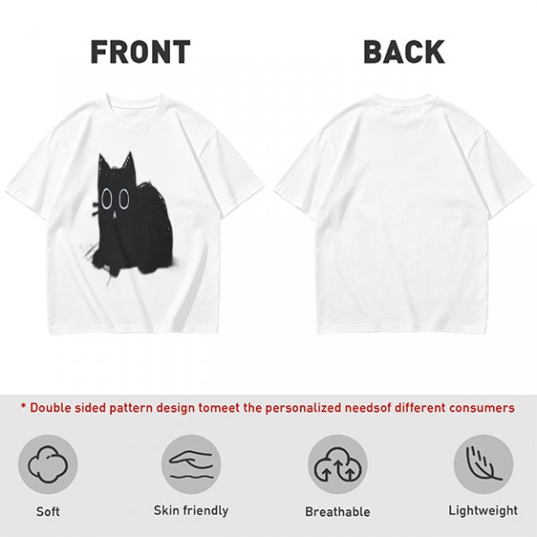 Oversized Olive T-Shirt With Black Cat Graphic Print