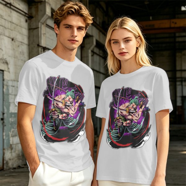 Olive T-shirt with One Piece Roronoa Zoro Three Sword Style Print