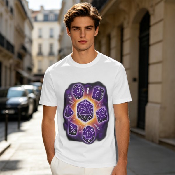 Olive T-Shirt With Glowing Dungeons & Dragons Dice Set Art