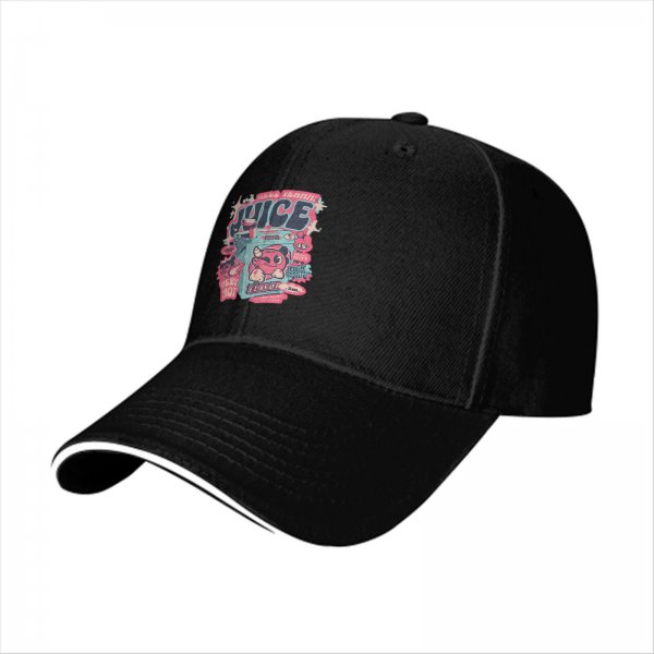 Black Baseball Cap With Retro Juice Box Graphic Print