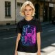 Olive Green T-Shirt With Neon Hollow Knight Character Art