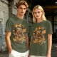 Olive Green T-Shirt with Retro Coffee Monster Graphic Print