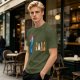 Olive T-Shirt With Blue Monster And Ghost Graphic Print