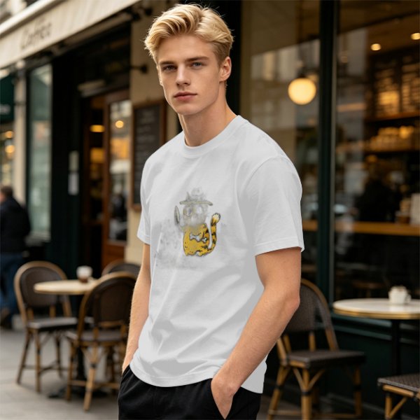 Olive T-Shirt With Whimsical Cat Fish Hybrid Graphic