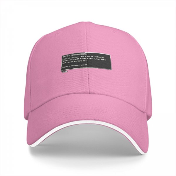 Black baseball cap with system requirements text print