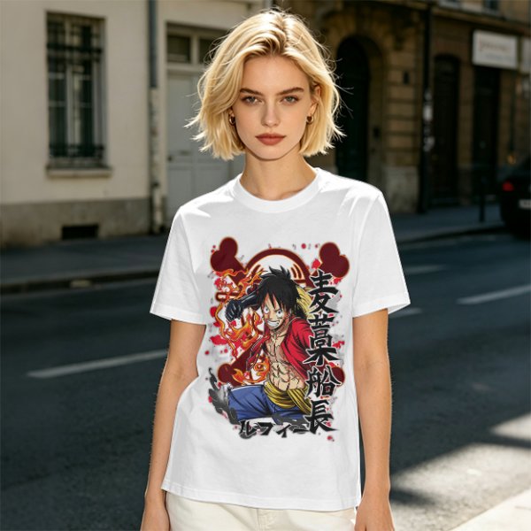 One Piece Monkey D. Luffy Graphic Print Olive T-Shirt