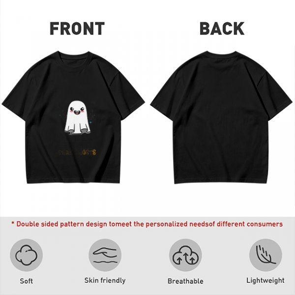 Olive T-shirt with Cute Smiling Ghost Graphic Print