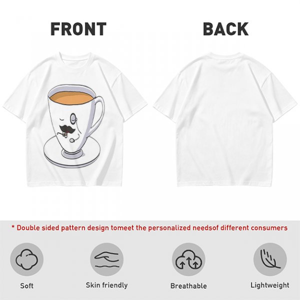 Olive Green T-Shirt With Dapper Cartoon Teacup Graphic