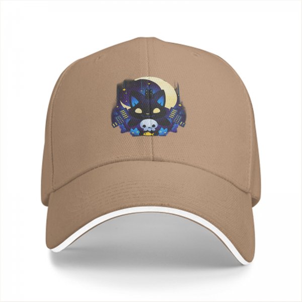 Black Baseball Cap With Night City Black Cat Crescent Moon Skull Art