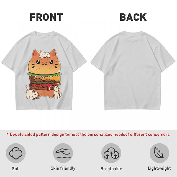 Olive T-Shirt With Cute Cat Burger And Kittens Print