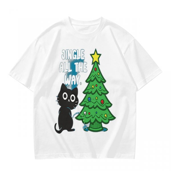 Olive Christmas Cat T-Shirt with Jingle All The Way Print