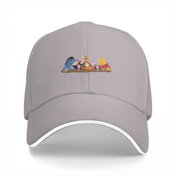Black Baseball Cap With Winnie The Pooh And Friends Tea Party Print
