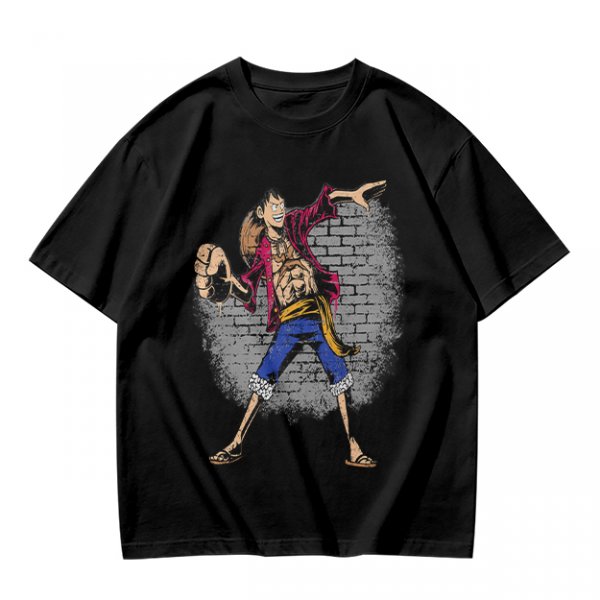 Olive T-Shirt with Monkey D Luffy Breaking Through Brick Wall Art