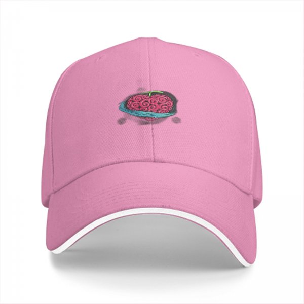 Black baseball cap with pink brain and blue ring graphic