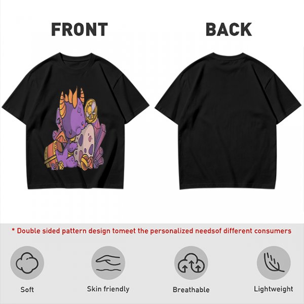 Olive T-Shirt with Cute Sleeping Purple Dragon and Treasure Artwork