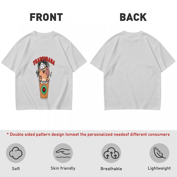 Olive T-Shirt With Capybara Frappuccino Graphic Print