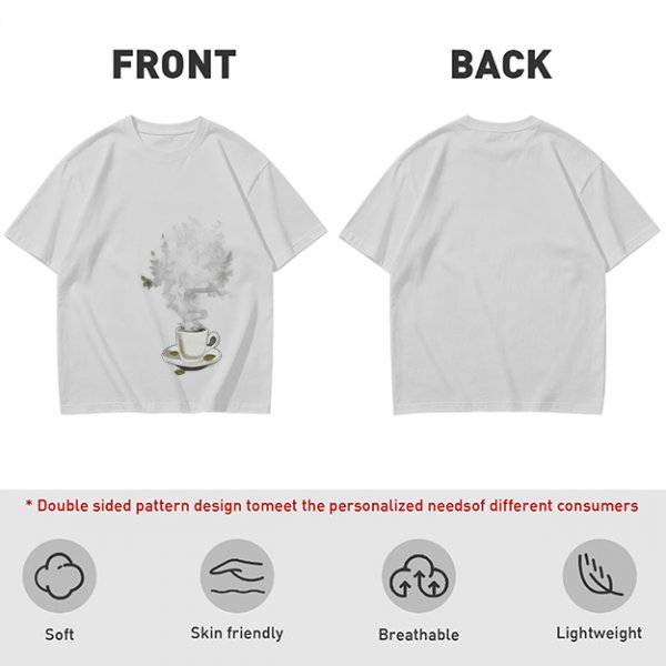 Olive Green T-Shirt with Steaming Coffee Cup Print