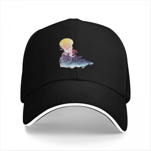 Black Baseball Cap With Watercolor Moon And Silhouette Art Print