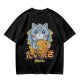 Olive green t-shirt with cute gray cat holding taiyaki graphic