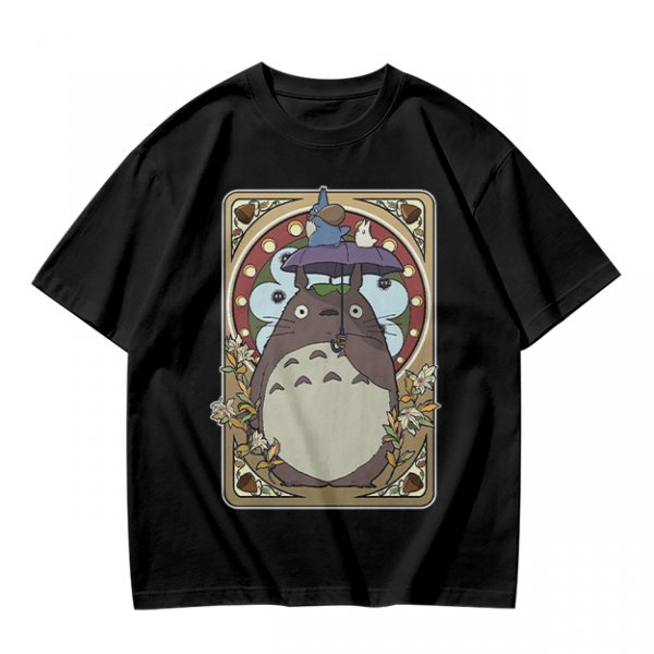 Olive Green T-Shirt With My Neighbor Totoro Art Nouveau Print