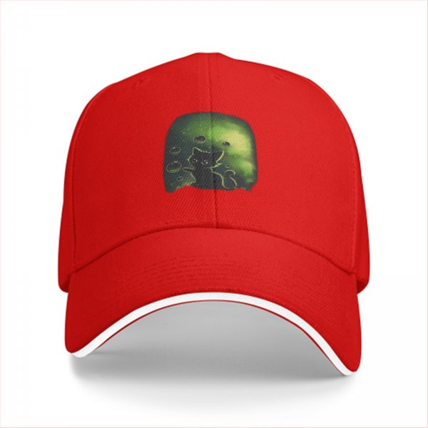 Black Baseball Cap With Glowing Green Cat Art Print