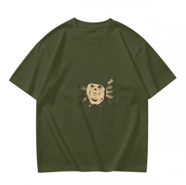 Olive Green T-Shirt With Surprised Face Graphic Print