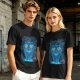 Olive T-shirt with Glowing Blue Cheshire Cat Graphic