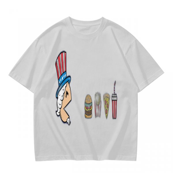Olive T-Shirt With Uncle Sam Hat And Fast Food Graphic Print