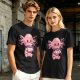 Olive T-Shirt With Cute Axolotl Holding Hot Drink Print