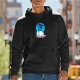 Black hoodie with anime-style blue character graphic print