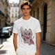 Olive T-shirt with cute warrior cat holding a sword graphic