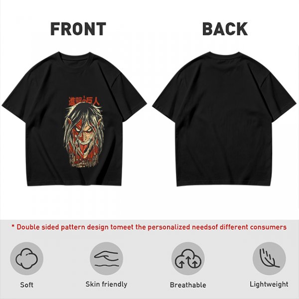 Olive green anime t-shirt with Attack on Titan printed design