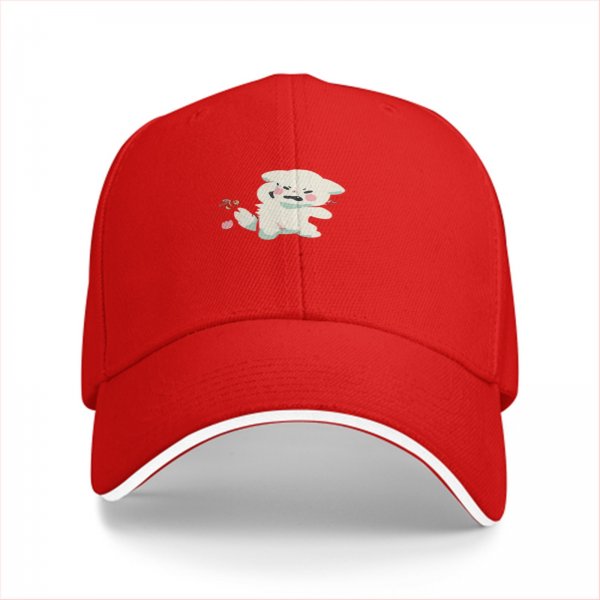 Black Baseball Cap With Cute Angry White Creature Graphic