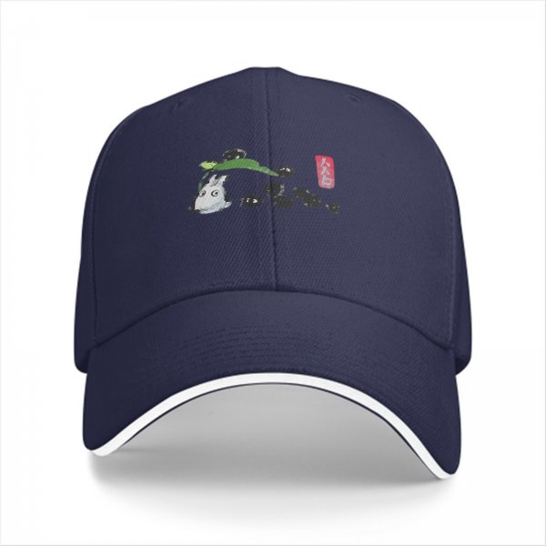 Black baseball cap with small forest spirit and soot sprite graphic