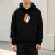 Black hoodie with cute hugging salmon sushi rice character print