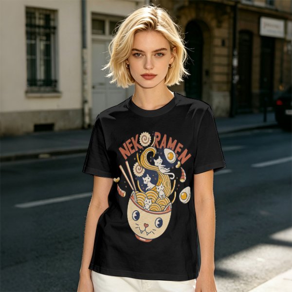 Neko Ramen Cat Bowl Graphic T-Shirt Design