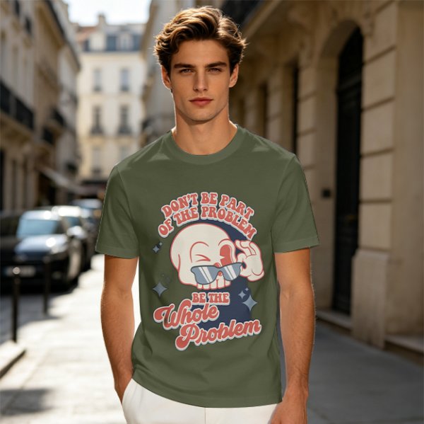 Olive Graphic T-Shirt With Sarcastic Skull Problem Quote