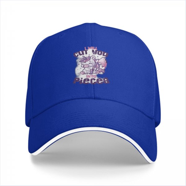 Black baseball cap with funny unicorn cut you into pieces graphic