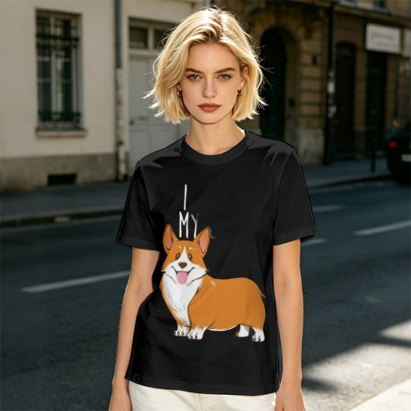 Olive Green T-Shirt With I Love My Corgi Graphic Print