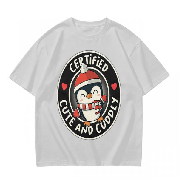 Olive T-Shirt with Cute Penguin 'Certified Cute and Cuddly' Print