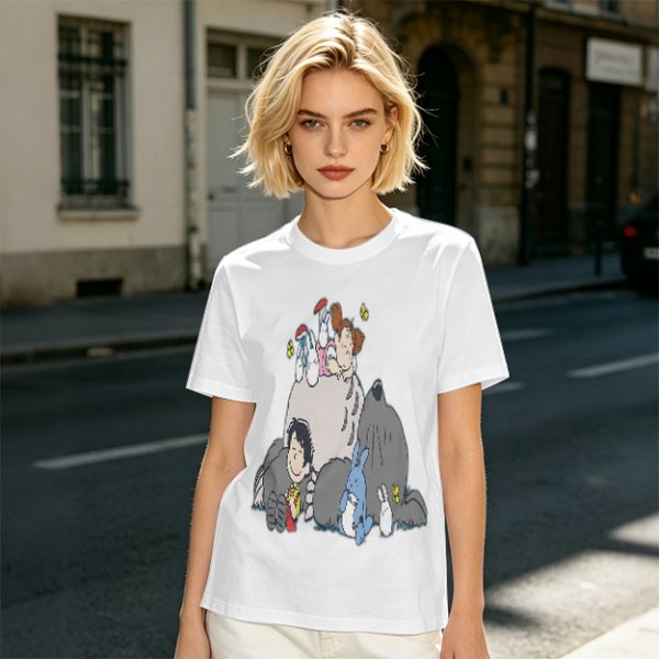 Olive T-shirt with whimsical forest spirit and children graphic print
