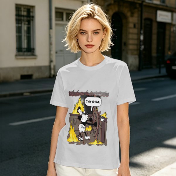 Olive T-Shirt With Steamboat Willie This Is Fine Burning Ship Art