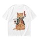 Olive T-Shirt With Samurai Cat Holding Katana And Koi Tattoos